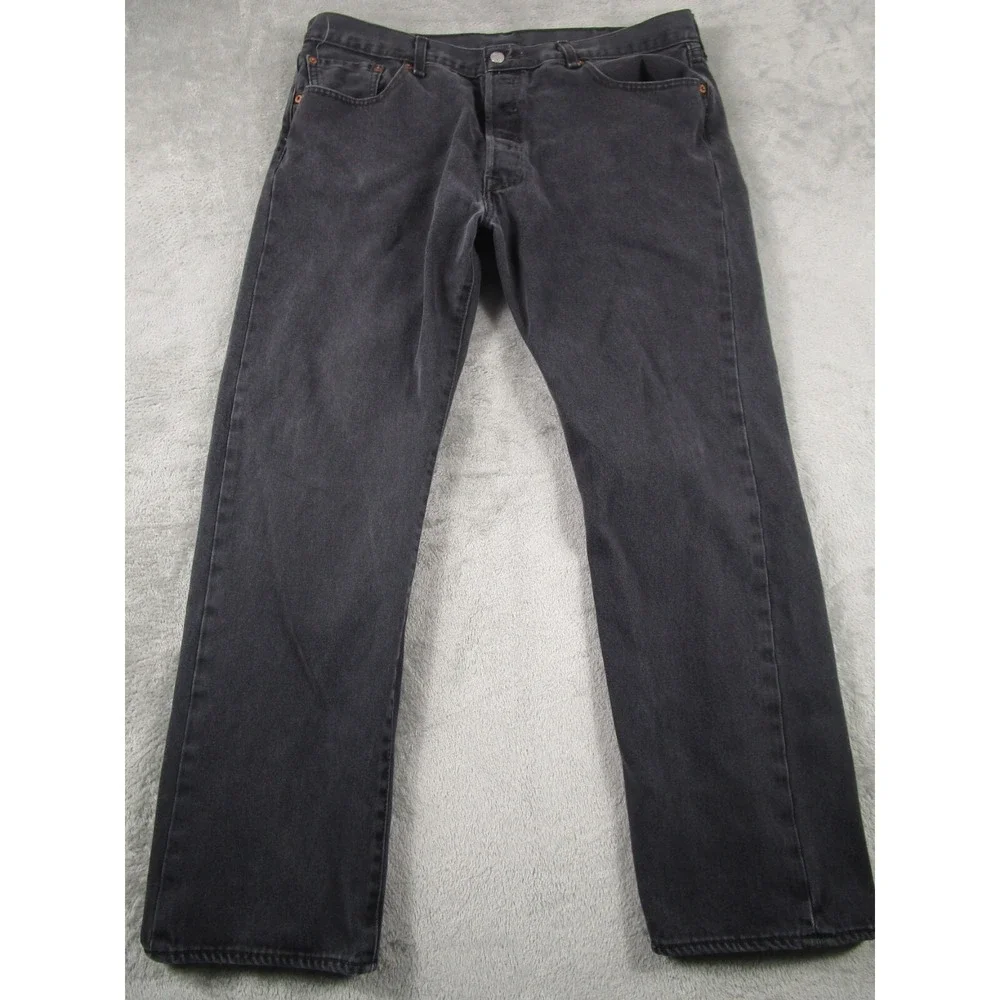 Levis 501 Jeans Mens 38x30 Black‎ Demim Distressed Button Fly Cotton Pockets